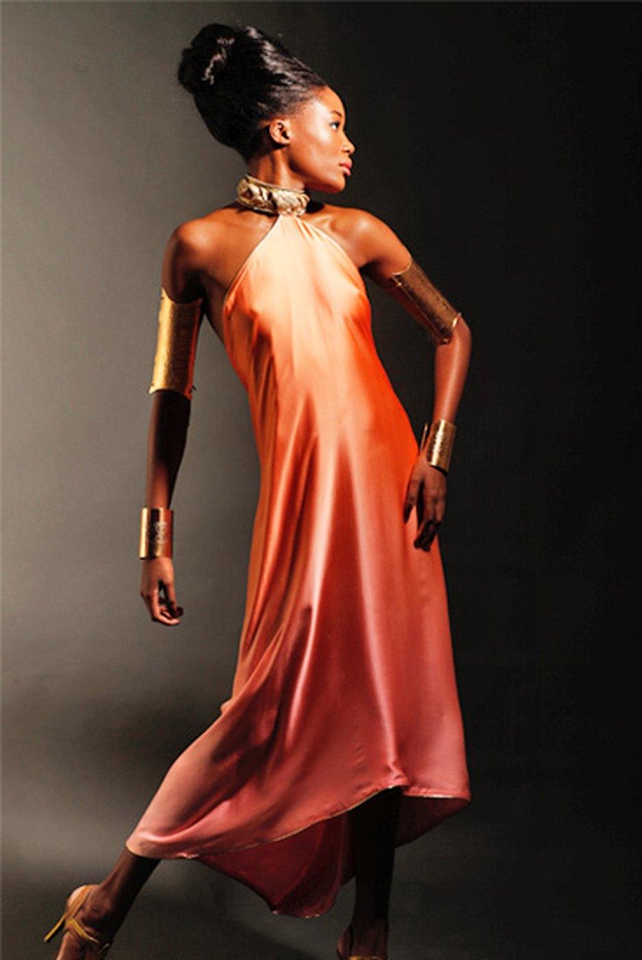 A copper silk gown from the Sunrise Paris collection